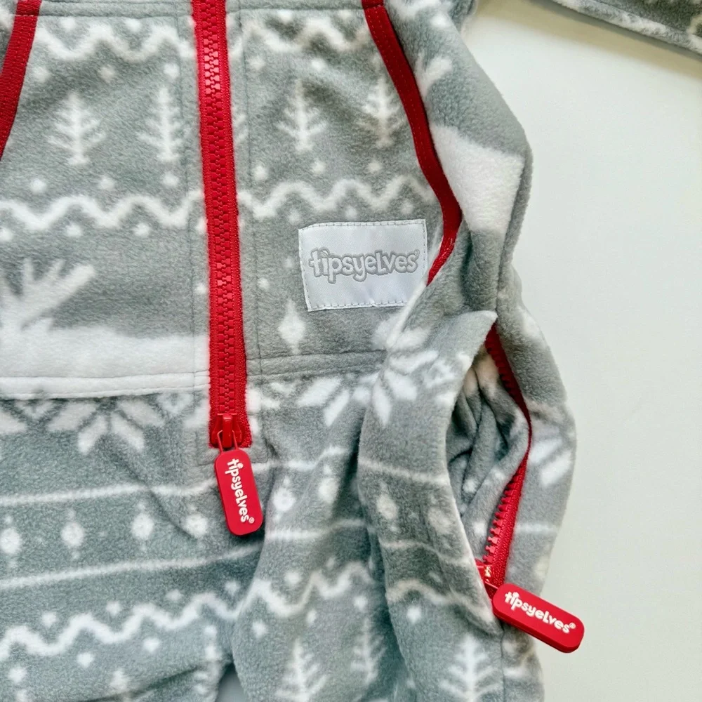 Tipsy elves, Christmas holiday, grey moose fleece jumpsuit/pajamas size XS EUC!